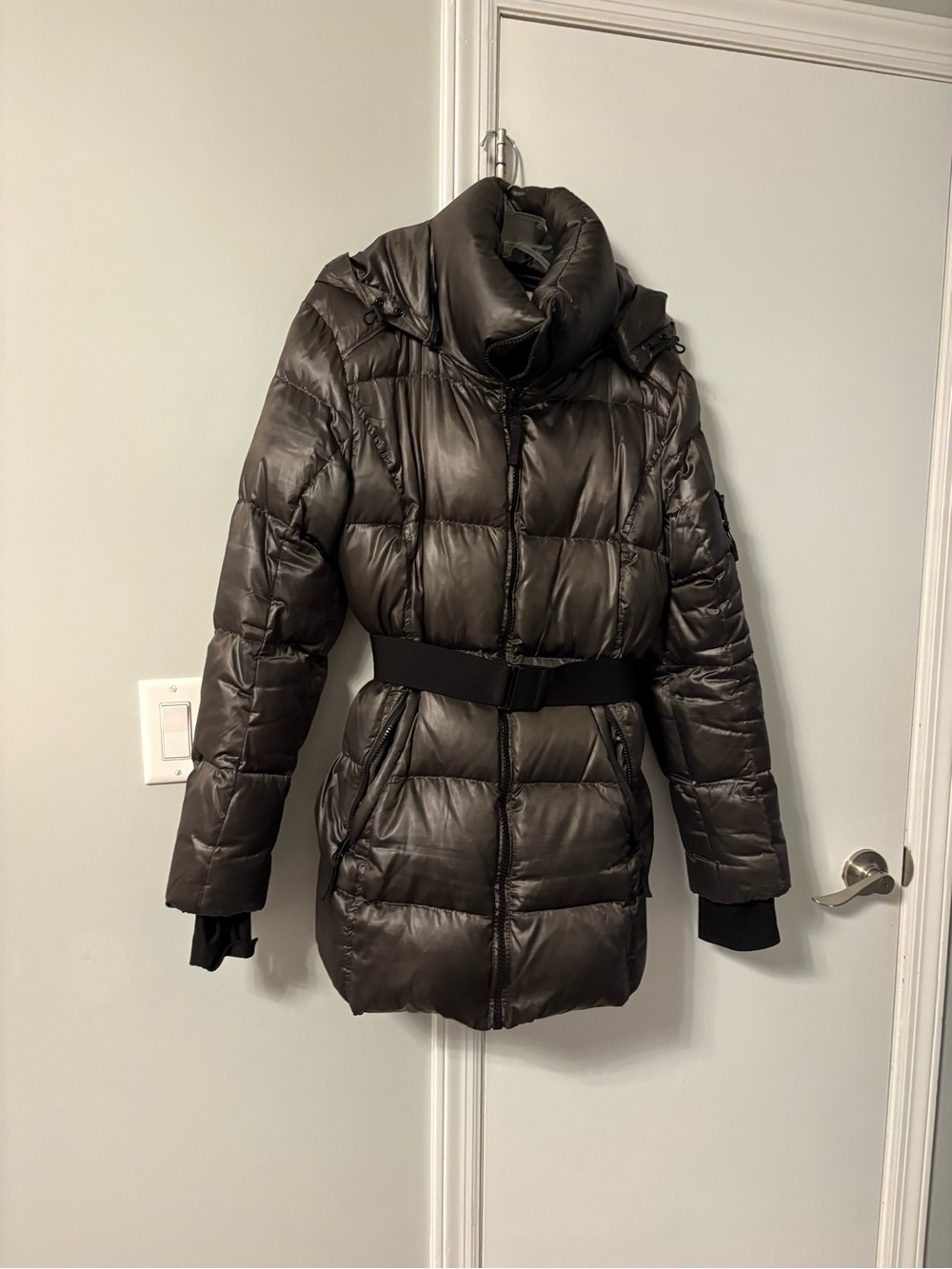 Women’s Quilted Belted Puffer Coat - Black